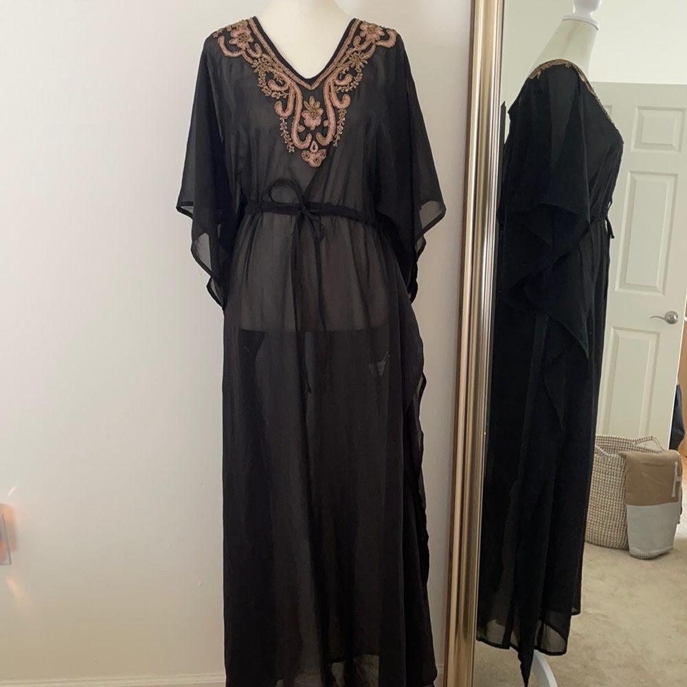Black Beaded Front Tie Kaftan.